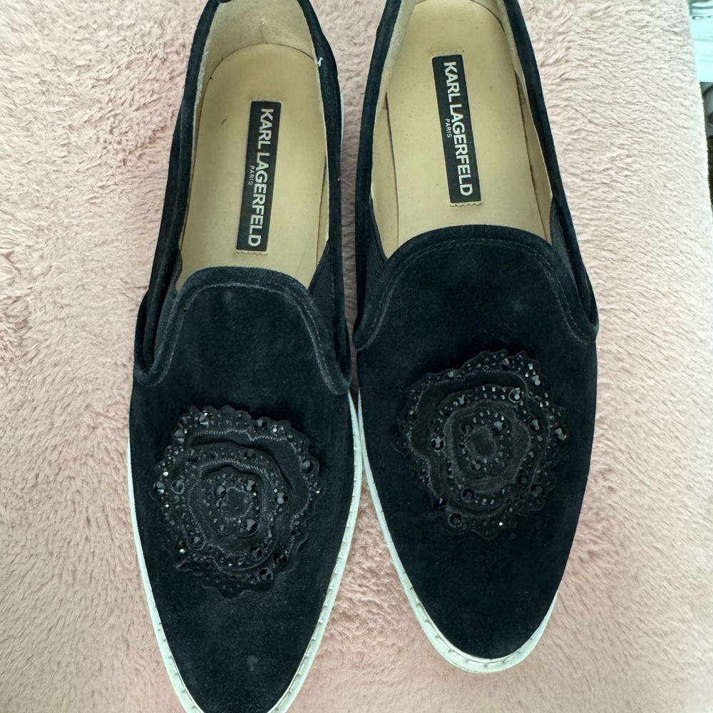 Karl Lagerfeld Black Embellished Womens Loafers